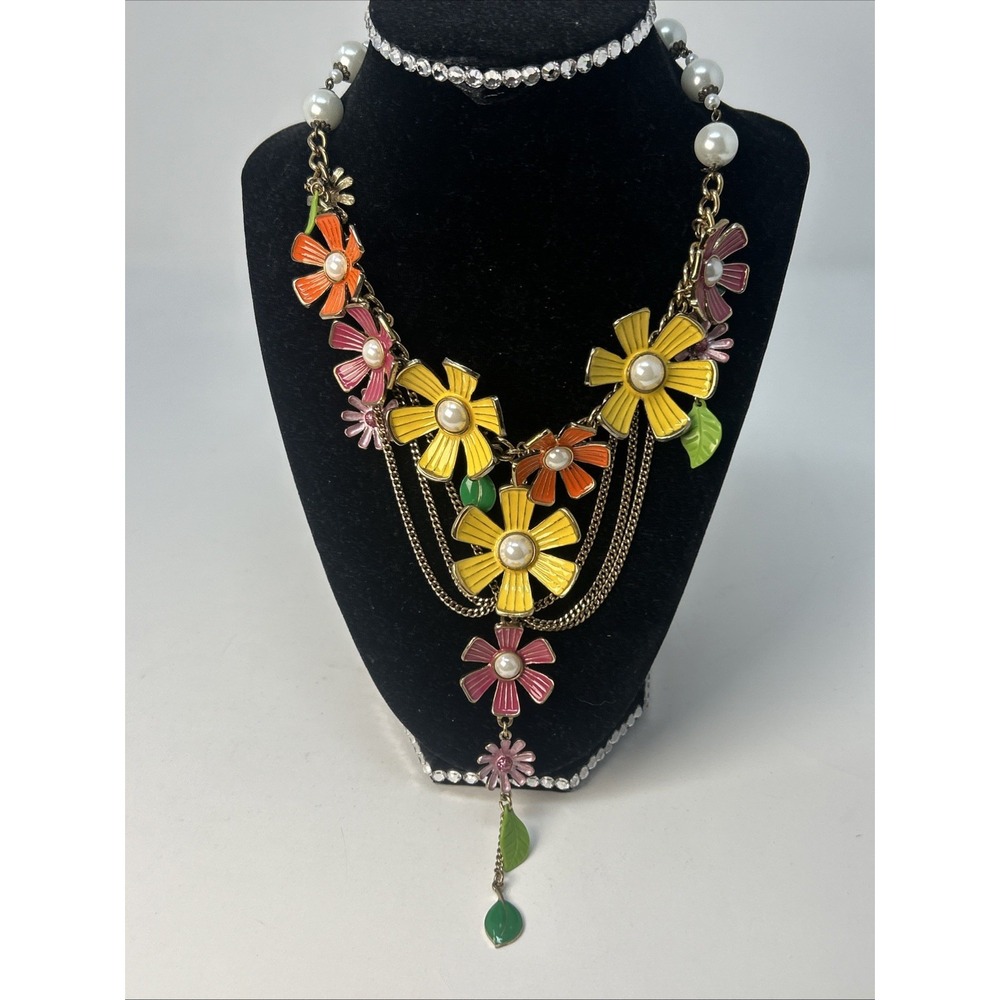 Vintage Betsey Johson Colorful Enamel Flower Garden Choker Statement Necklace